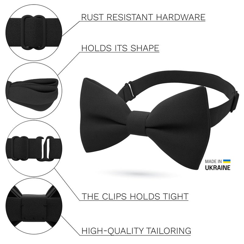 Bow Tie House Black Bow Tie for Boys Cute Black Bow Tie - Fabric Pretied Unisex Adjustable Formal Colorful Fashion for Girls Mens Black Bow Ties in shop (Medium, Black) - Image 2